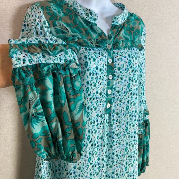 R Vivimos Womens Boho Peasant Maxi Dress Size S Side Slit Tiered Micro Floral - Picture 3 of 10